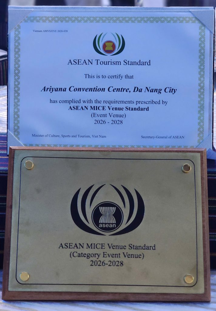 Chứng nhận tiêu chuẩn địa điểm tổ chức sự kiện ASEAN MICE Venue Standard dành riêng cho Cung Hội nghị Quốc tế Ariyana Đà Nẵng